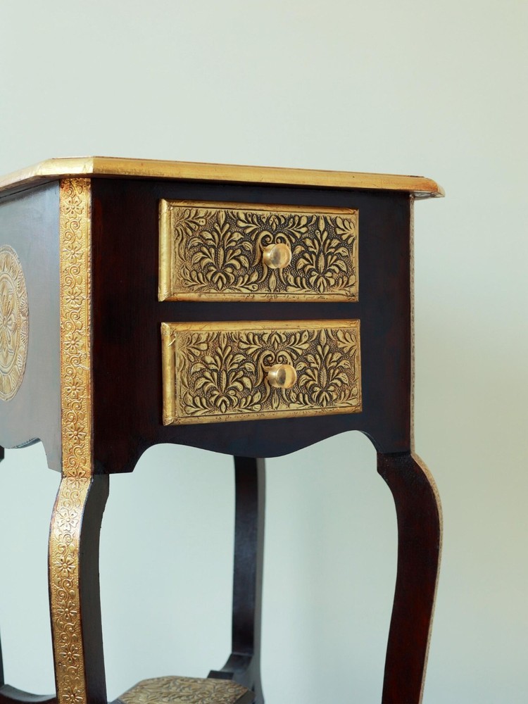 Regal Brass Carved 2 Drawer Side Table