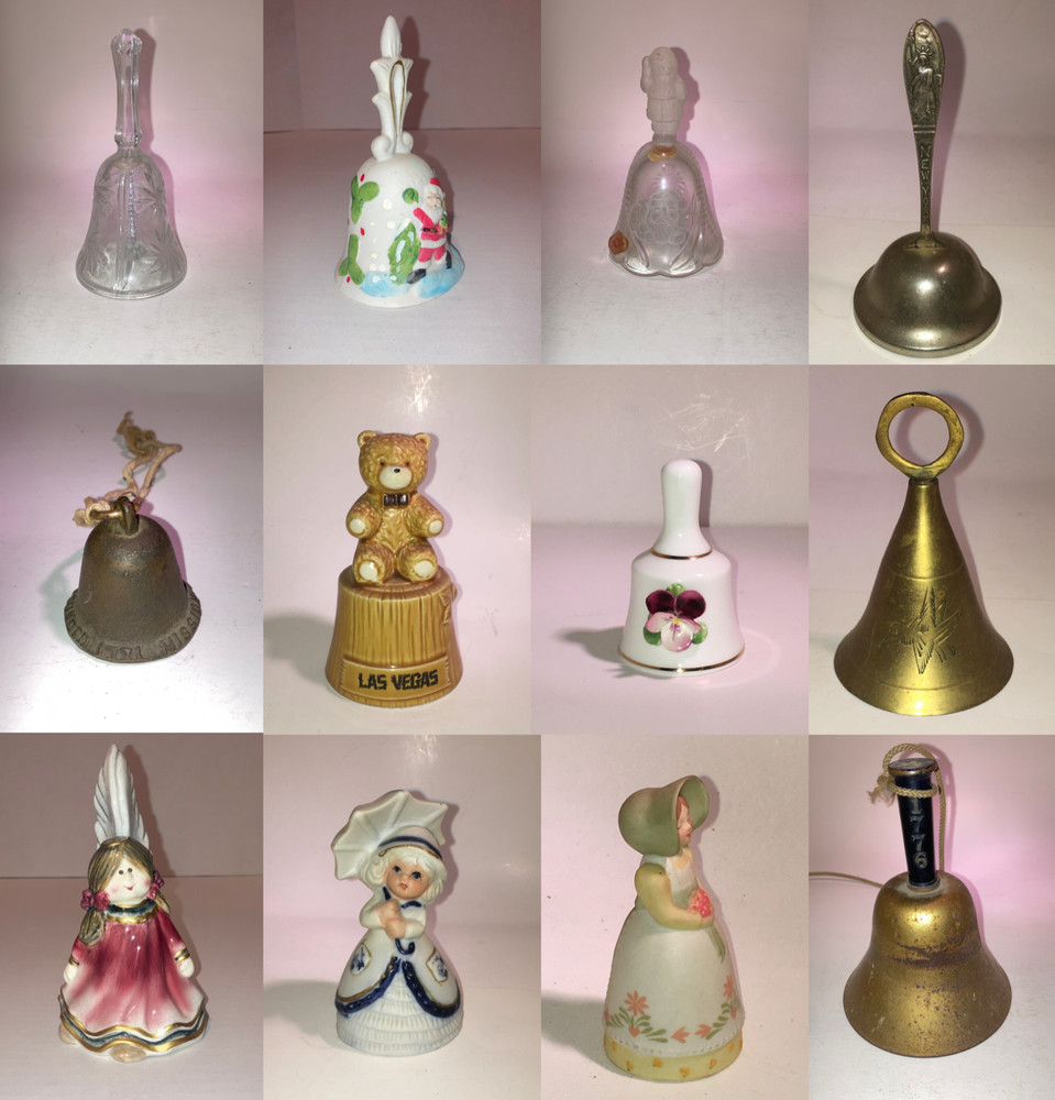 Various Vintage Handheld Ringer Bells and Chimes