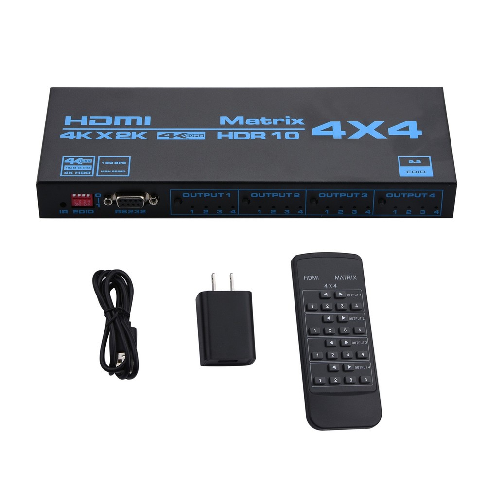 HDMI Matrix Switch 4x4,  4 In 4 Out 4K with EDID Extractor IR Remote Control