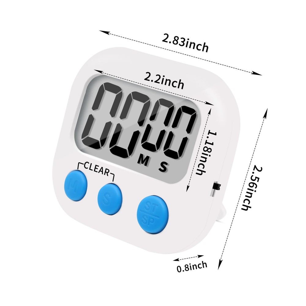 6 Pack Small Digital Kitchen Timer Magnetic Back and ON/Off Switch,Minute Sec...