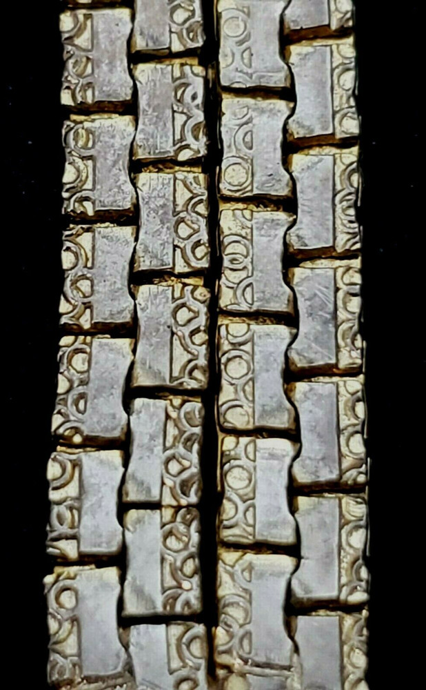 Box Chain Bracelet Gold Tone Etched Design Rectangular 2 Strands 7" Vintage