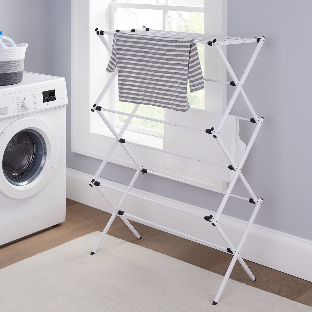 CLOTHES DRYING RACK Expandable Folding Steel Laundry Rack White