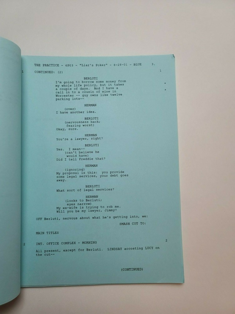 THE PRACTICE / Lukas Reiter, 2001 TV Script, Dylan McDermott "Liar's Poker"