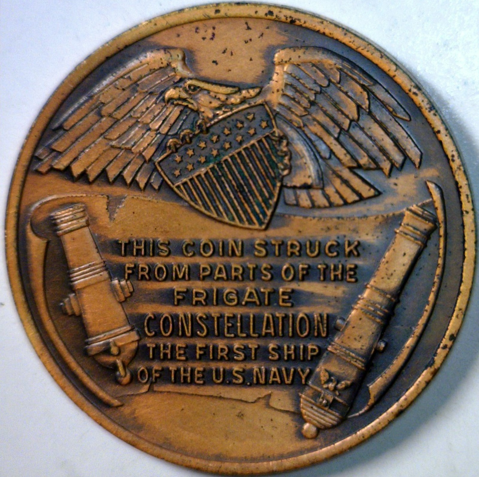 1797 USS FRIGATE CONSTELLATION COPPER MEDAL COIN Struck from the Ship Parts w NR