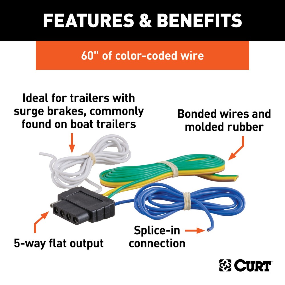 Curt-5-Way Flat Connector Socket with 60" Wires (Vehicle Side)