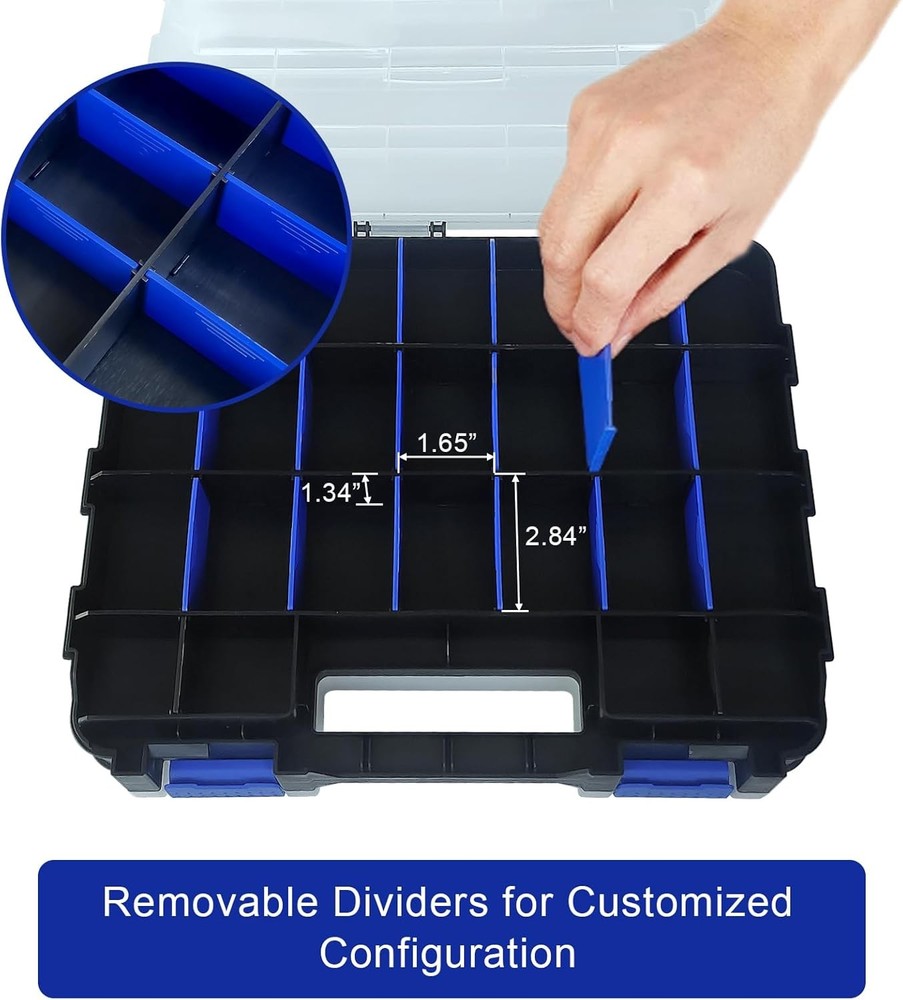 Tools Organizer Box Small Parts Storage 50-Compartment Double Side Blue