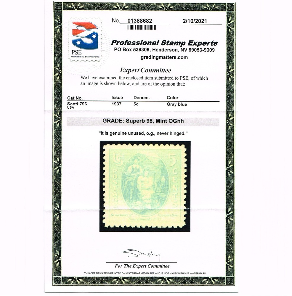EXCEPTIONAL GENUINE SCOTT #796 MINT PRISTINE OG NH PSE CERT GRADED SUPERB-98