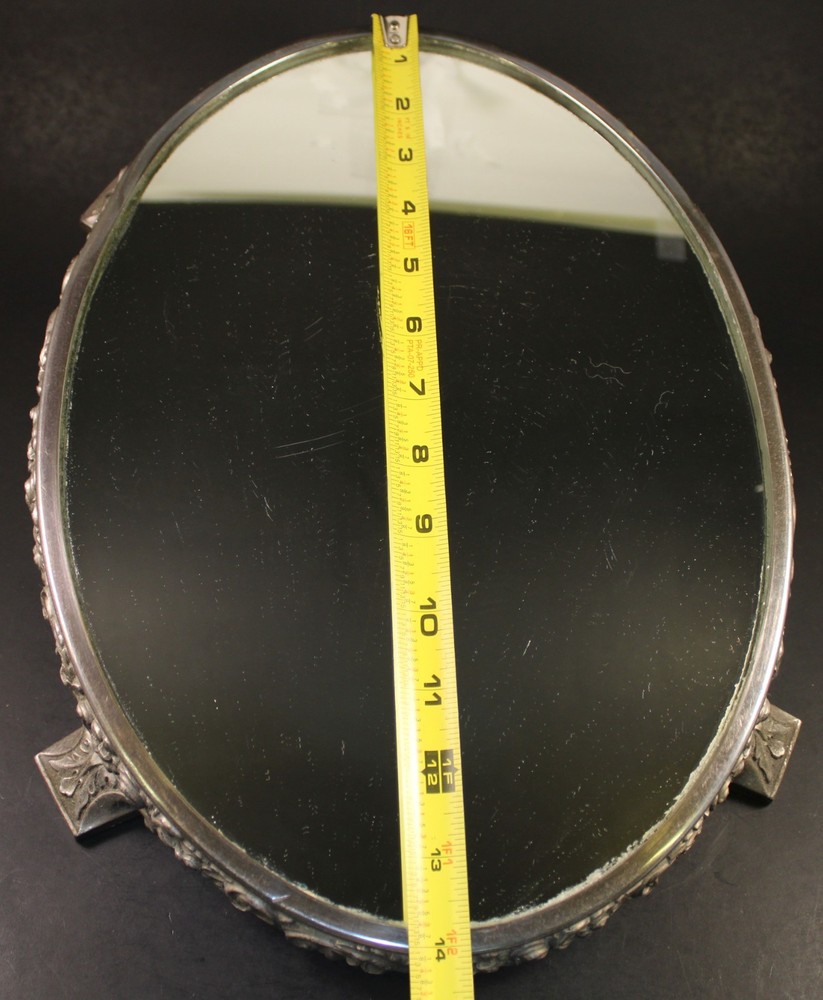VTG King Francis Reed & Barton Oval Silver Plated Mirrored Plateau Vanity 14x10