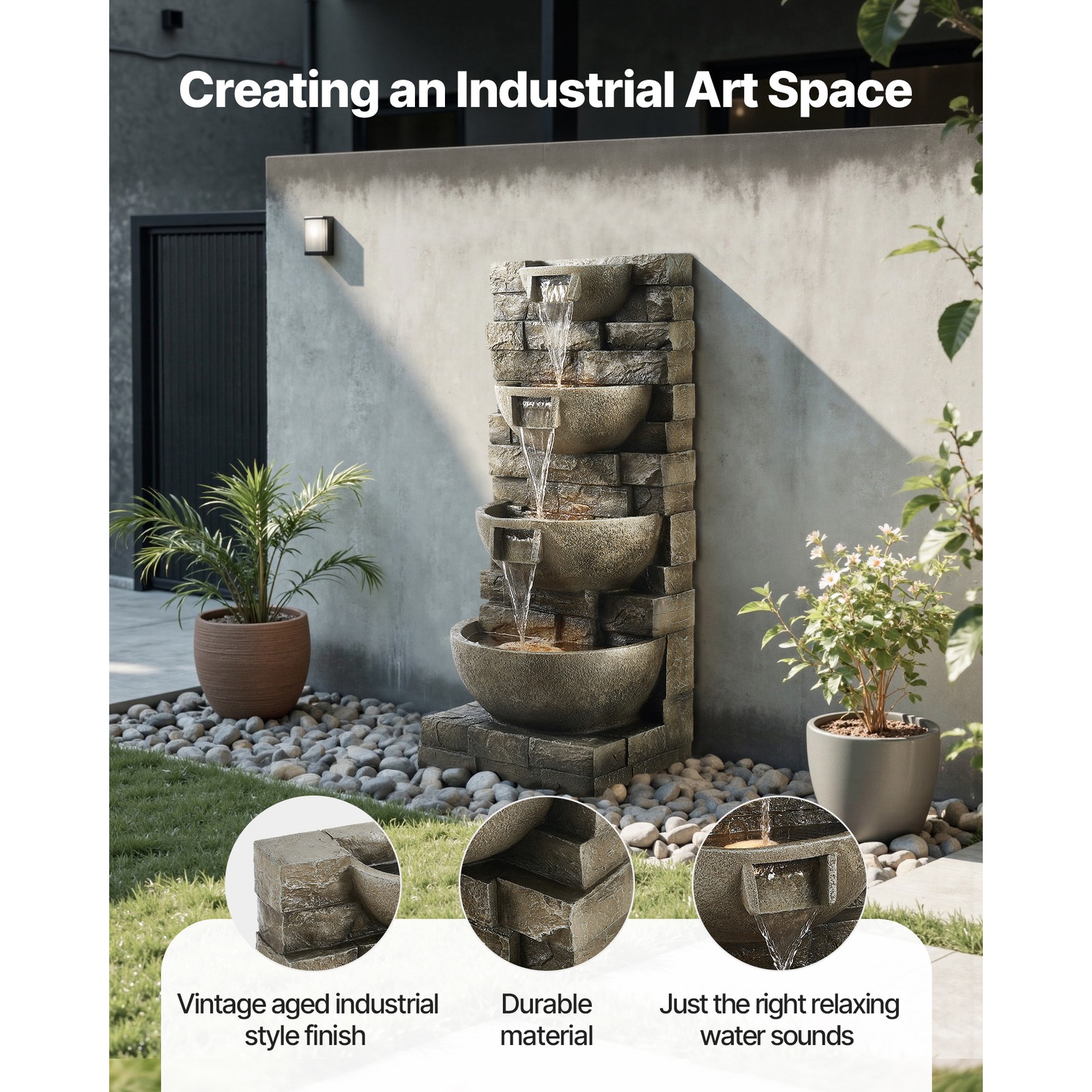 35.63" Outdoor Water Fountain with LED Light 4-Tier Yard Garden Stand Fountain