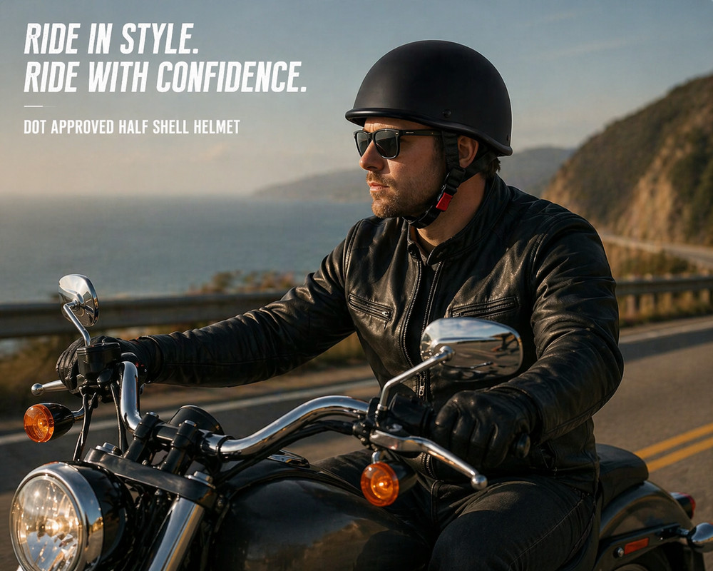 Motorcycle Helmet Half Shell Hawk Style Open Face DOT Approved Matte Black, M