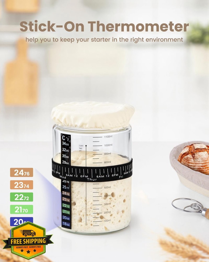 PITCH + PULSE Sourdough Starter Jar Kit 40oz Bread Baking Container