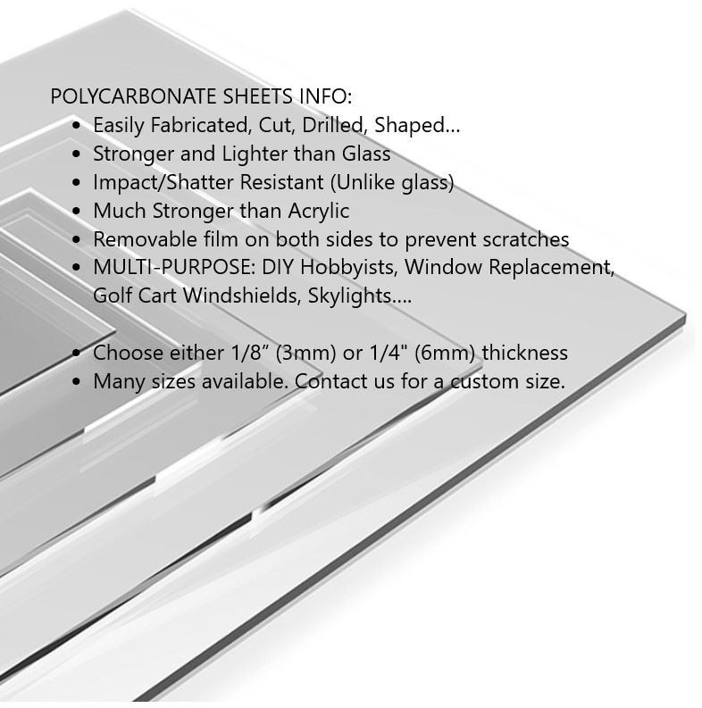 3 PACK Clear Polycarbonate Sheets: Tougher than Acrylic - Multiple Sizes