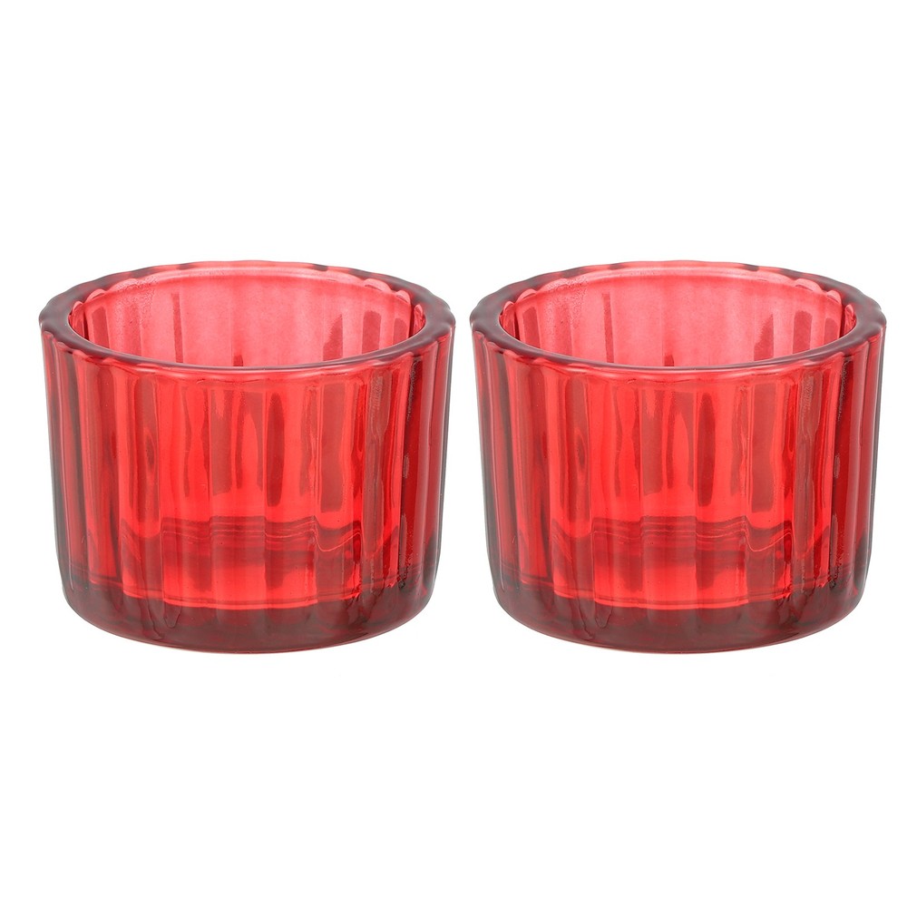 2.4oz Glass Empty Candle Jars, 2 Pcs Ribbed Candle Containers, Red