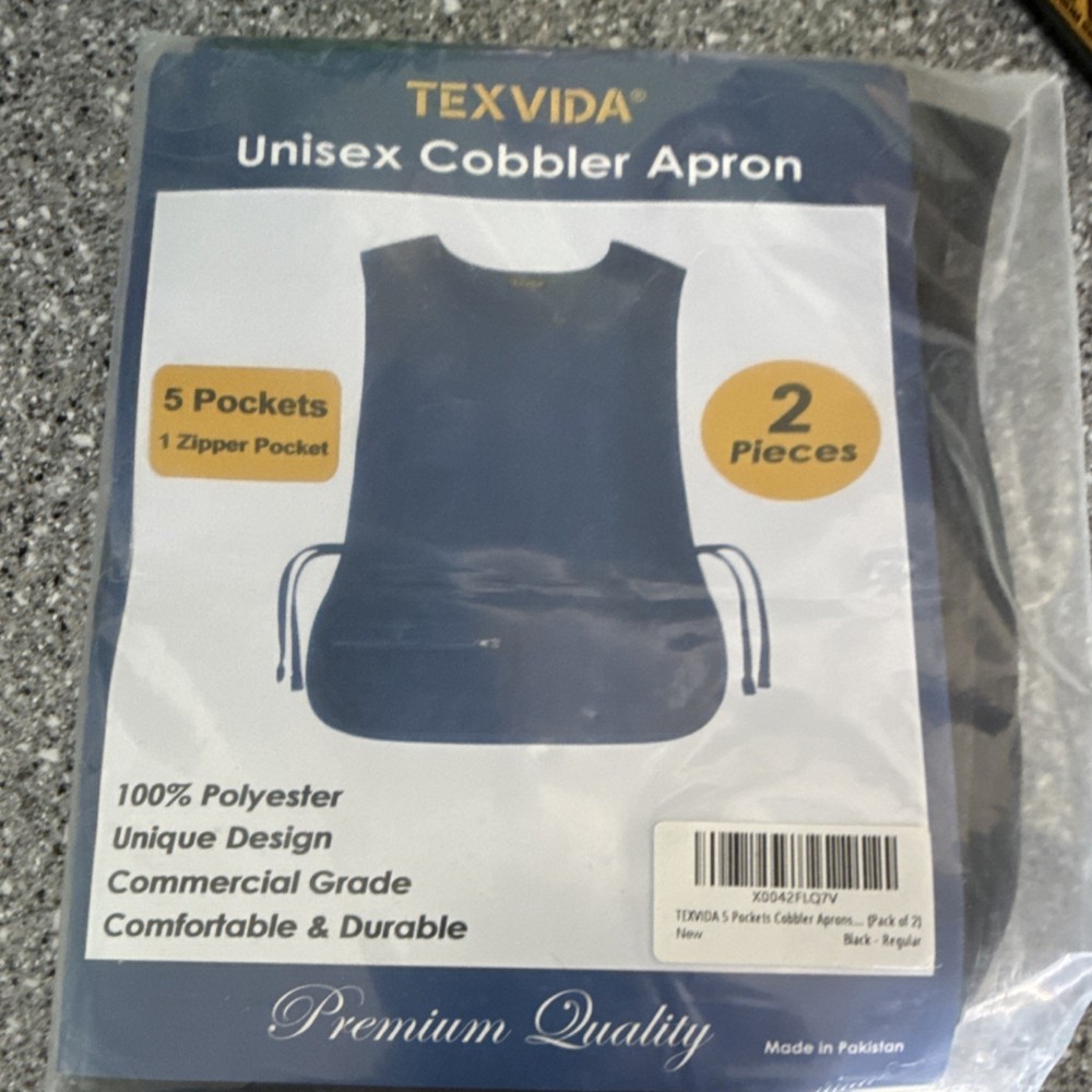 TEXVIDA Unisex Cobbler Apron 2 Pieces, 5 Pockets, Polyester, Black
