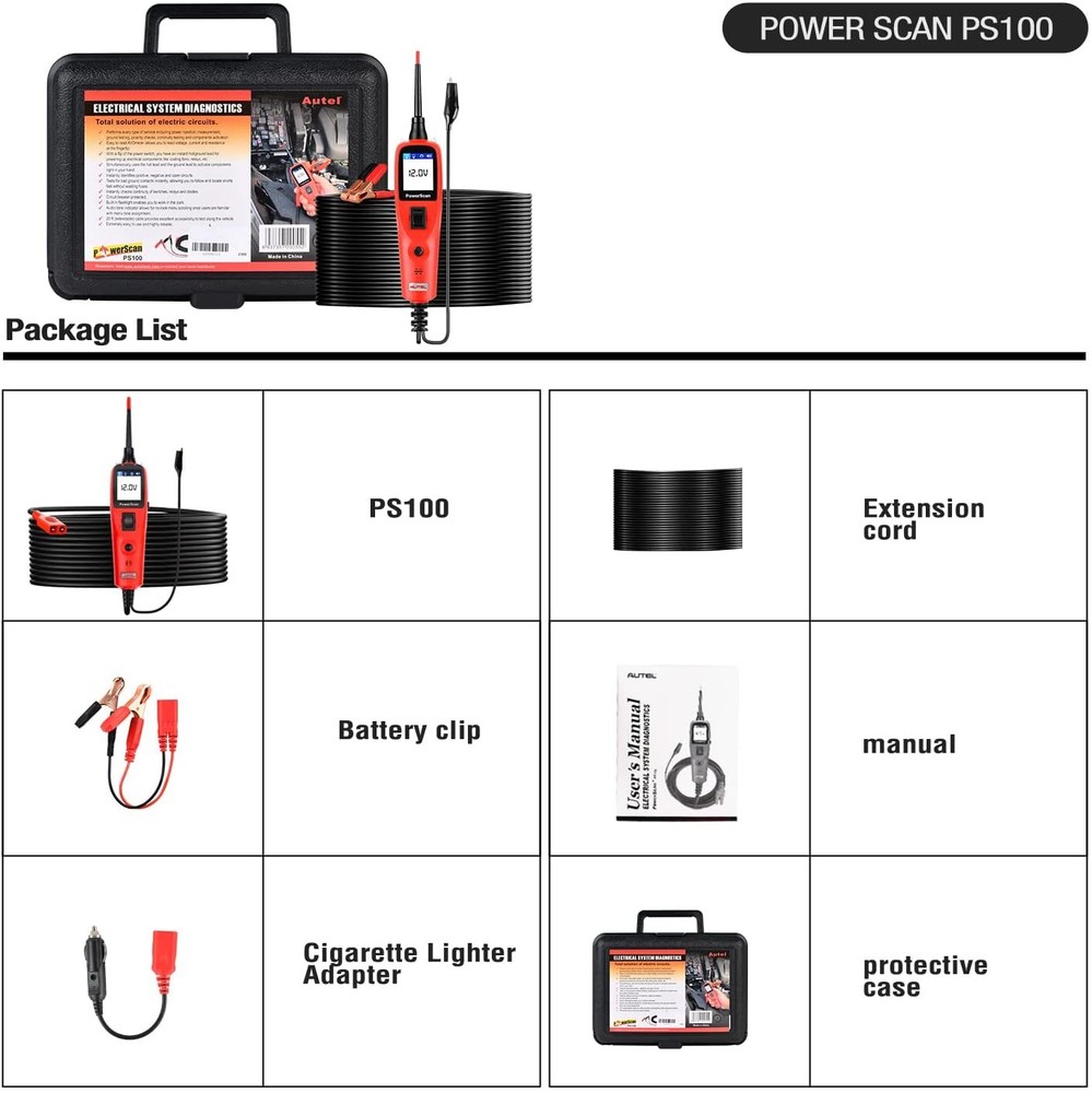 Autel PowerScan PS100 Electrical Diagnostic 12V/24V AVOmeter Circuit Tester Tool