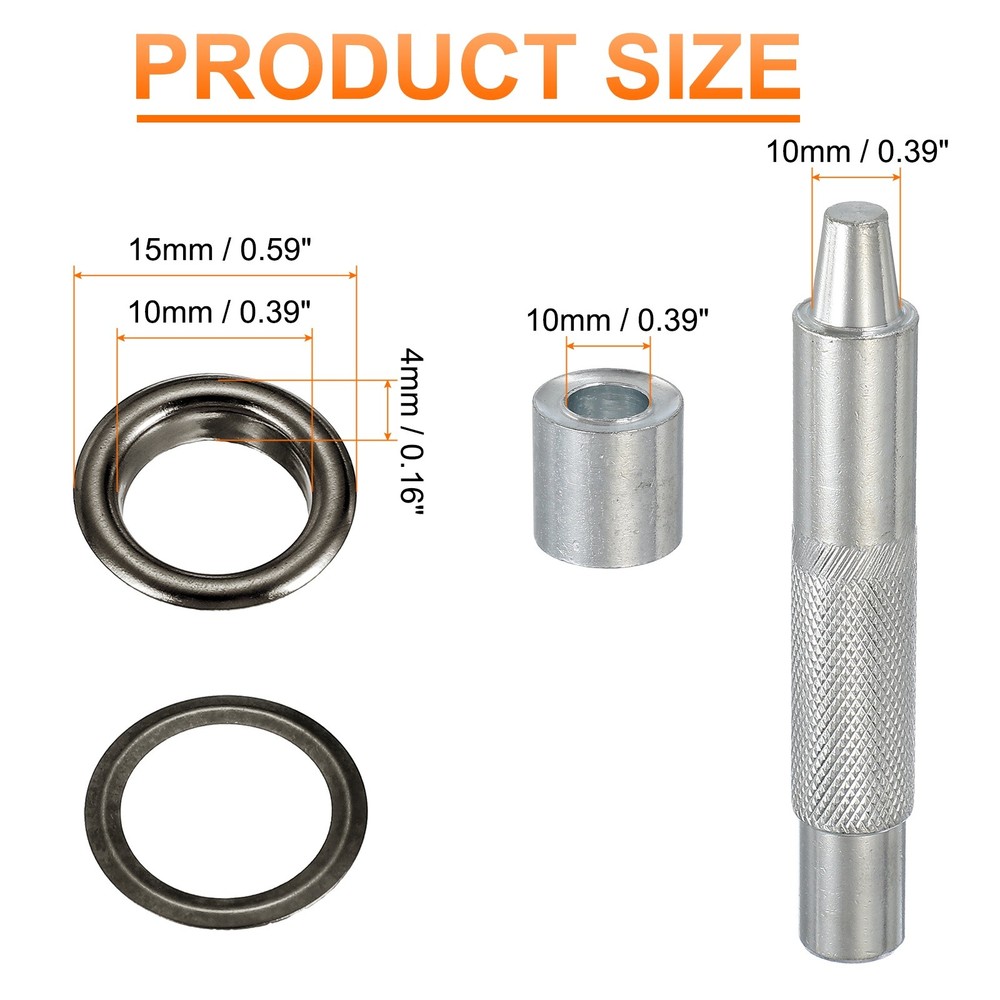 20Set Grommets Eyelets Kit 10mm Copper Eyelets with Setting Tool Gun Black