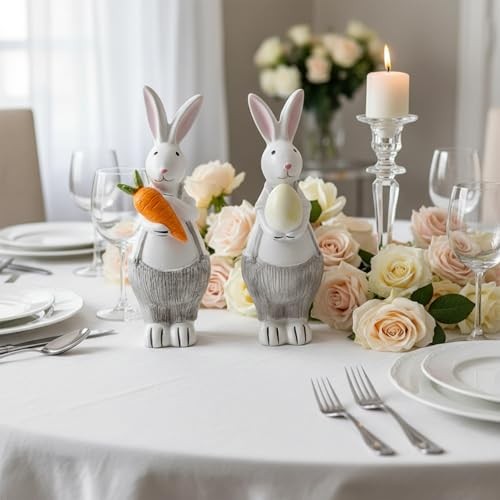 Resin Easter Bunny Decor, Adorable Mini Bunny Figurine with Carrot and Overalls