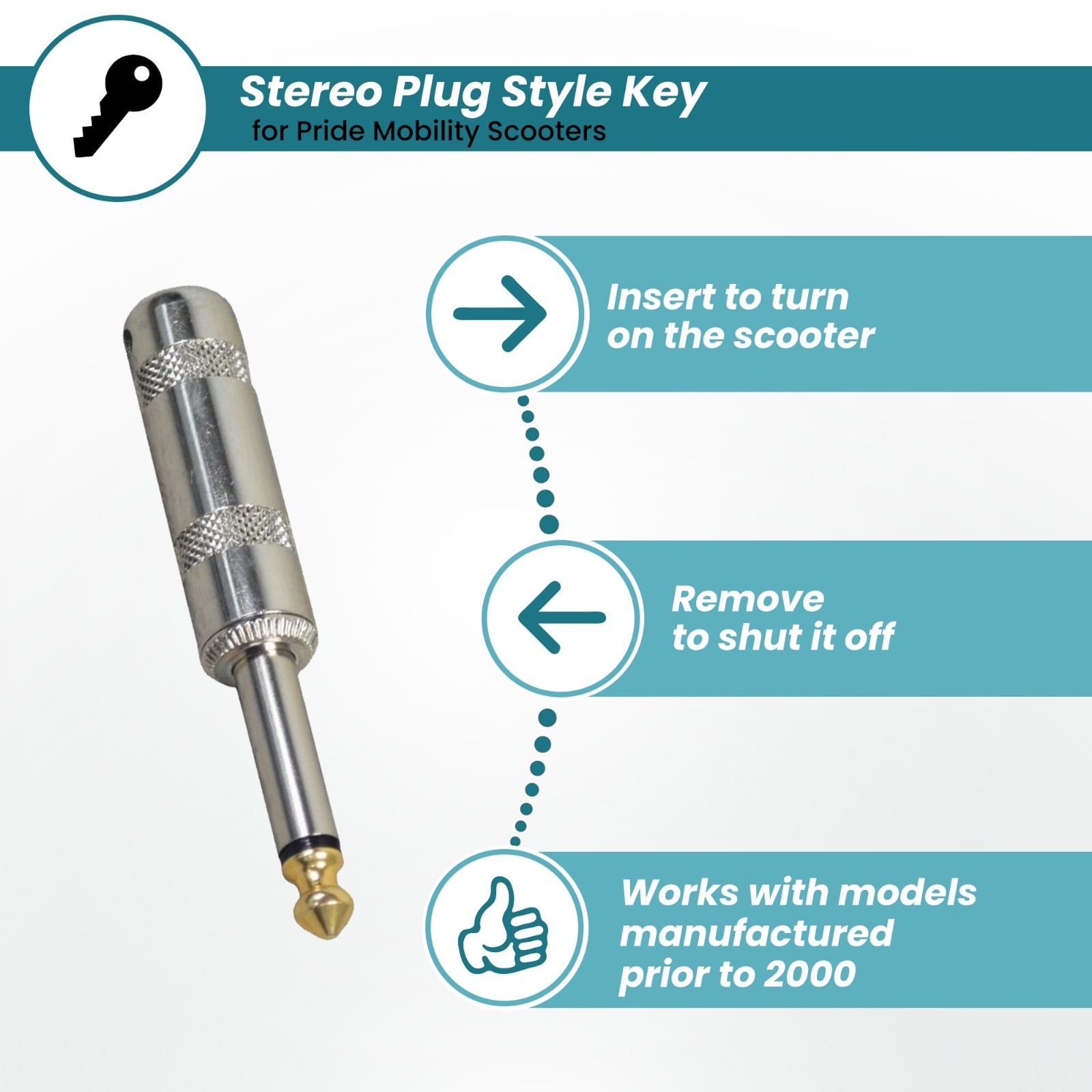 AlveyTech - Stereo Plug Key for Pride Mobility Scooters