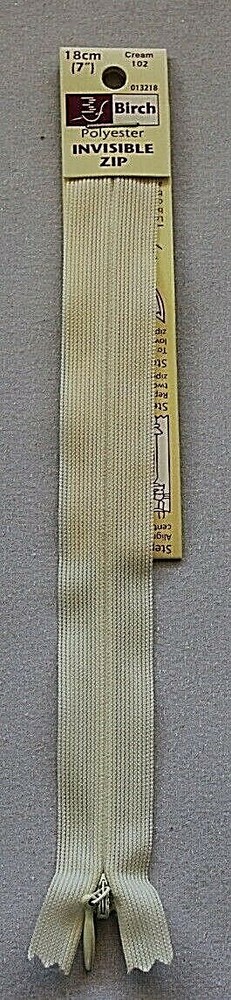 Birch  18cms (7") Cream Polyester Invisible Zipper