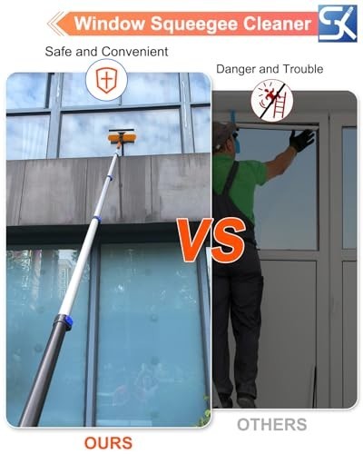 26FT Telescoping Window Squeegee Kit - 2-in-1 Cleaner, Cobweb Duster, Dusting To