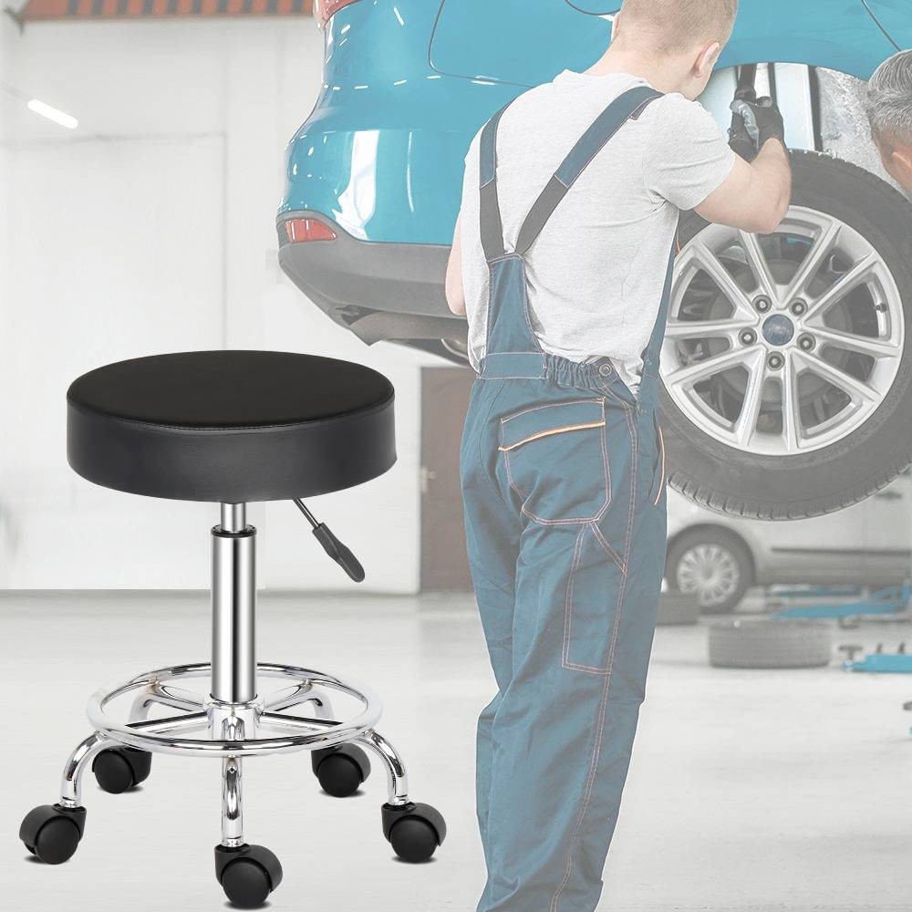 Rolling Garage Stool Adjustable Mechanic Work Shop Salon PU Leather Swivel Seat