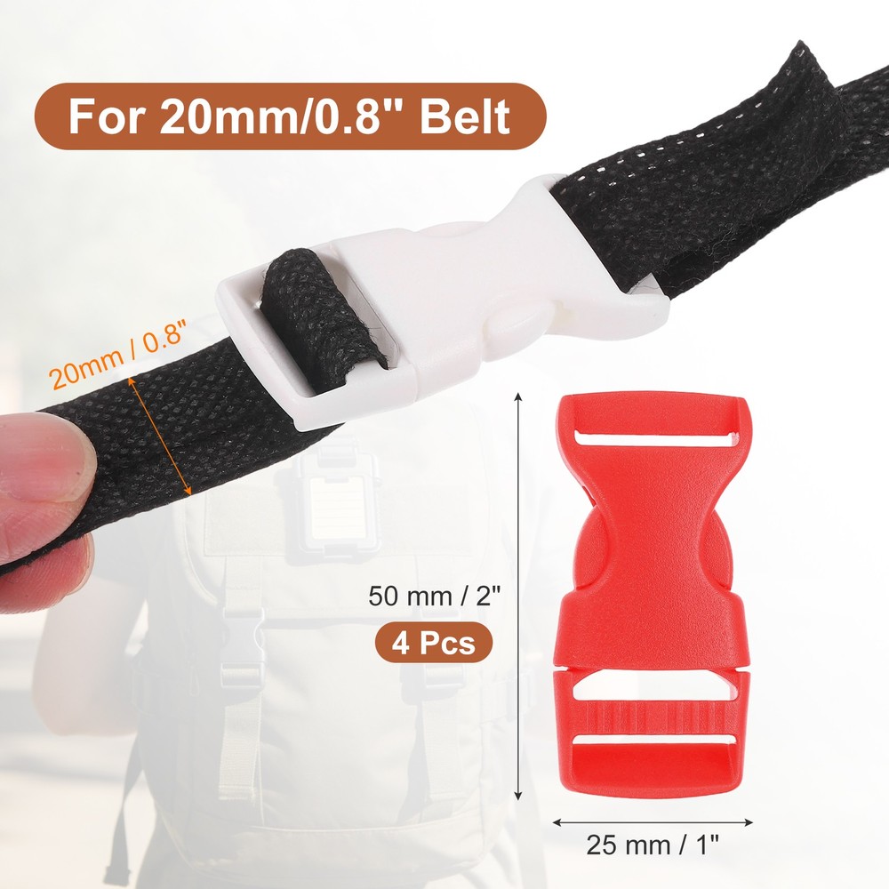 4 Pack Quick Side Release Buckle, 0.8" Plastic Buckle Clip, Red