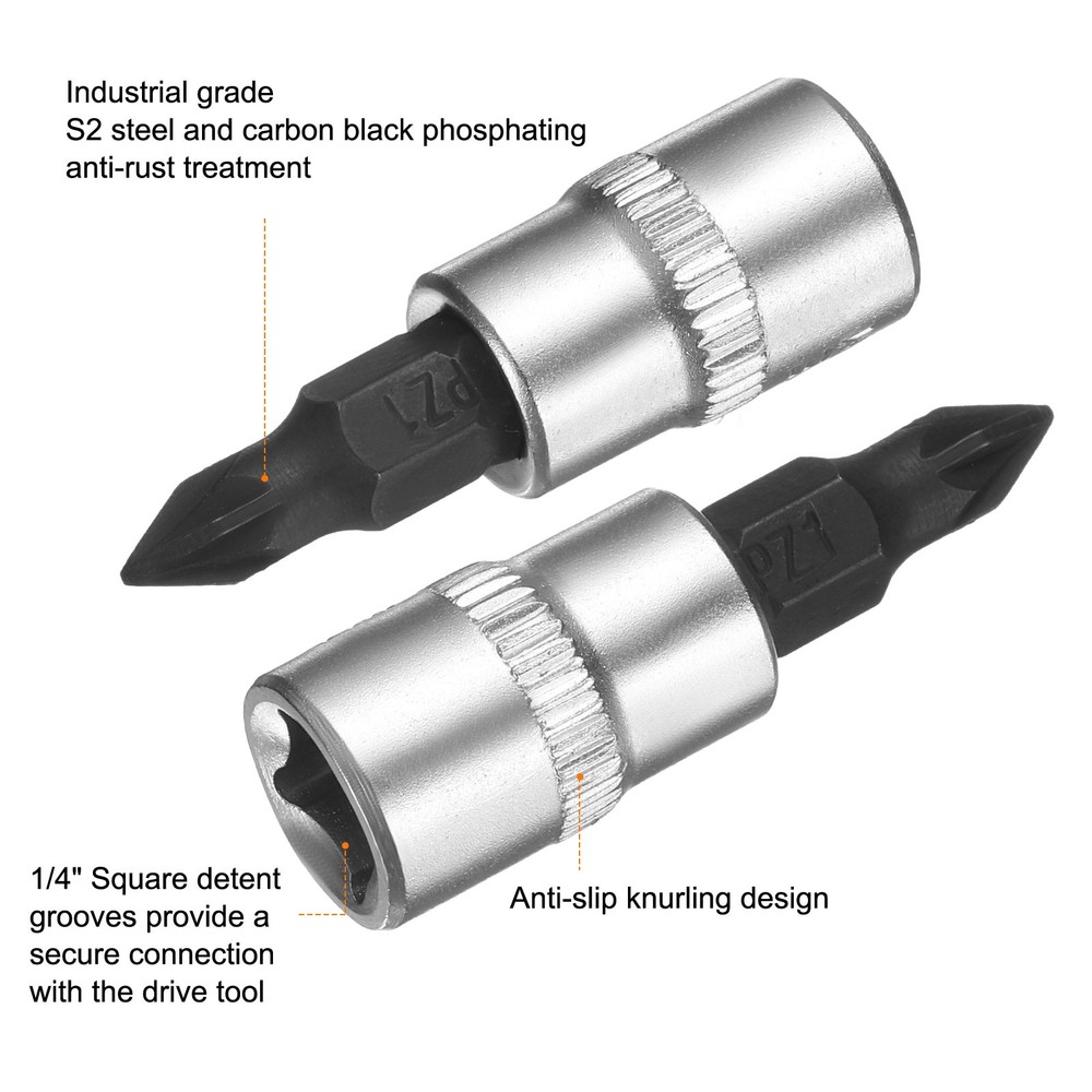 5pcs PZ1 Bit Socket 1/4" Square Drive Extension Impact Bit, Black
