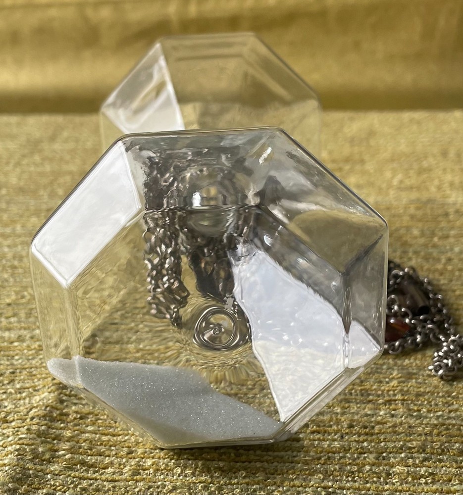 Assemblaged Art Using Modern Hourglass with Vintage Chains Key Button