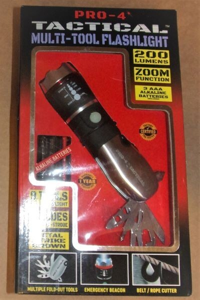 PRO-4 TACTICAL MULTI-TOOL FLASHLIGHT. NEW IN BOX.