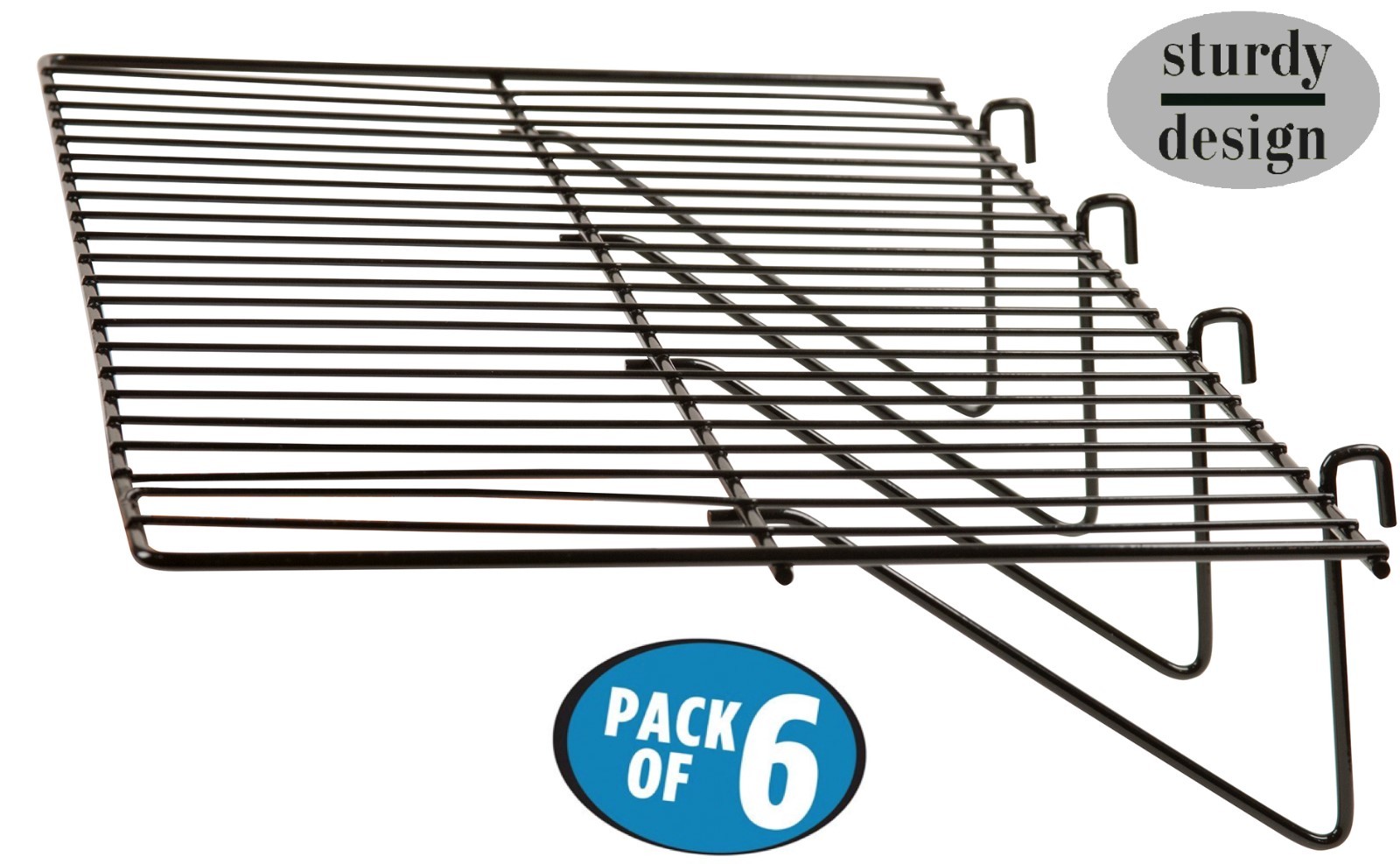 Only Hangers Black Grid Panel Display Shelf Box of 6