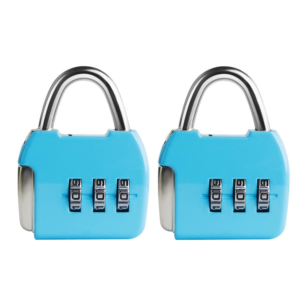 Small Combination Padlock, 3 Digit Combination Zipper Lock(Blue+Blue, 2-Pack)