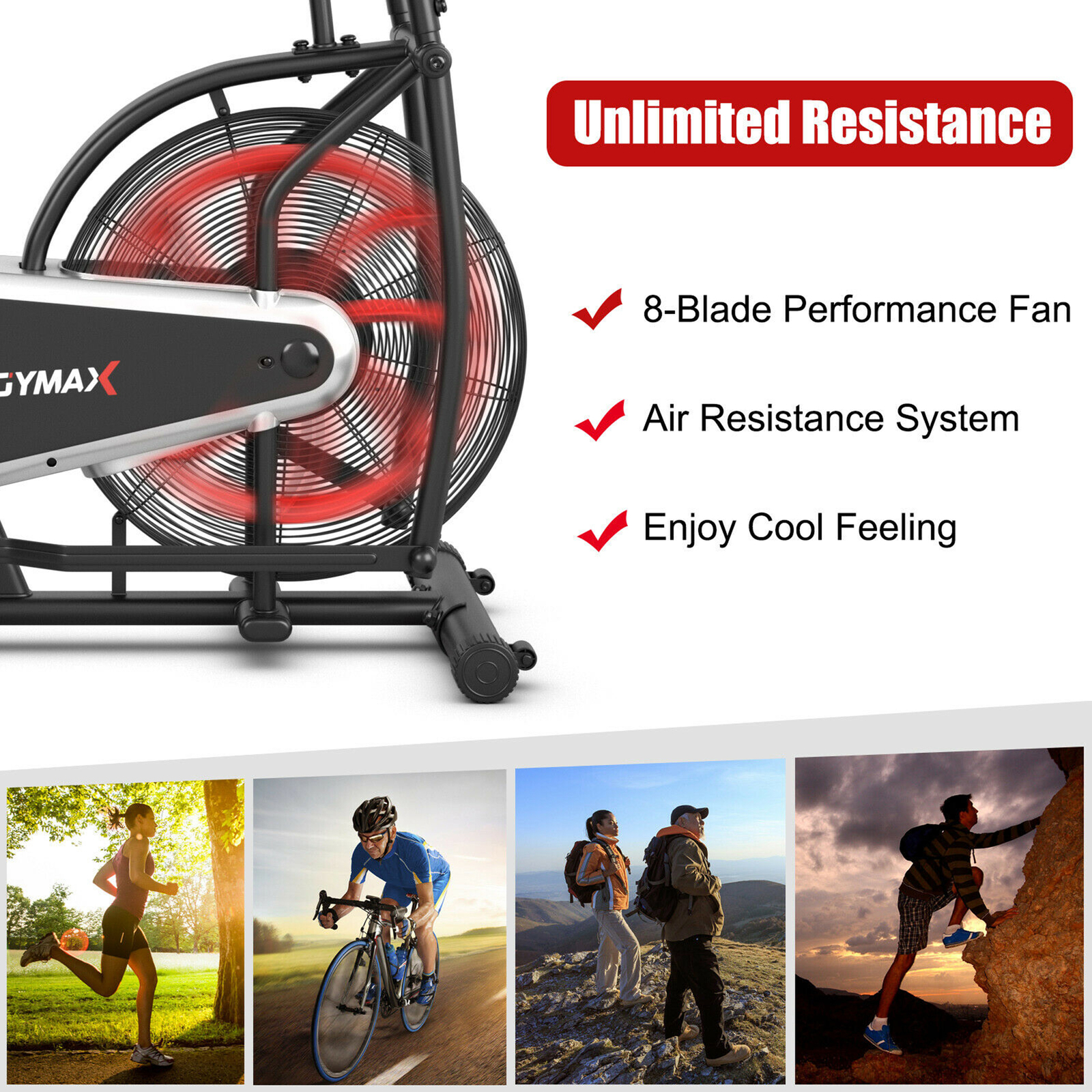Unlimited Resistance Airdyne Bike Fan Exercise Bike with Clear LCD Display