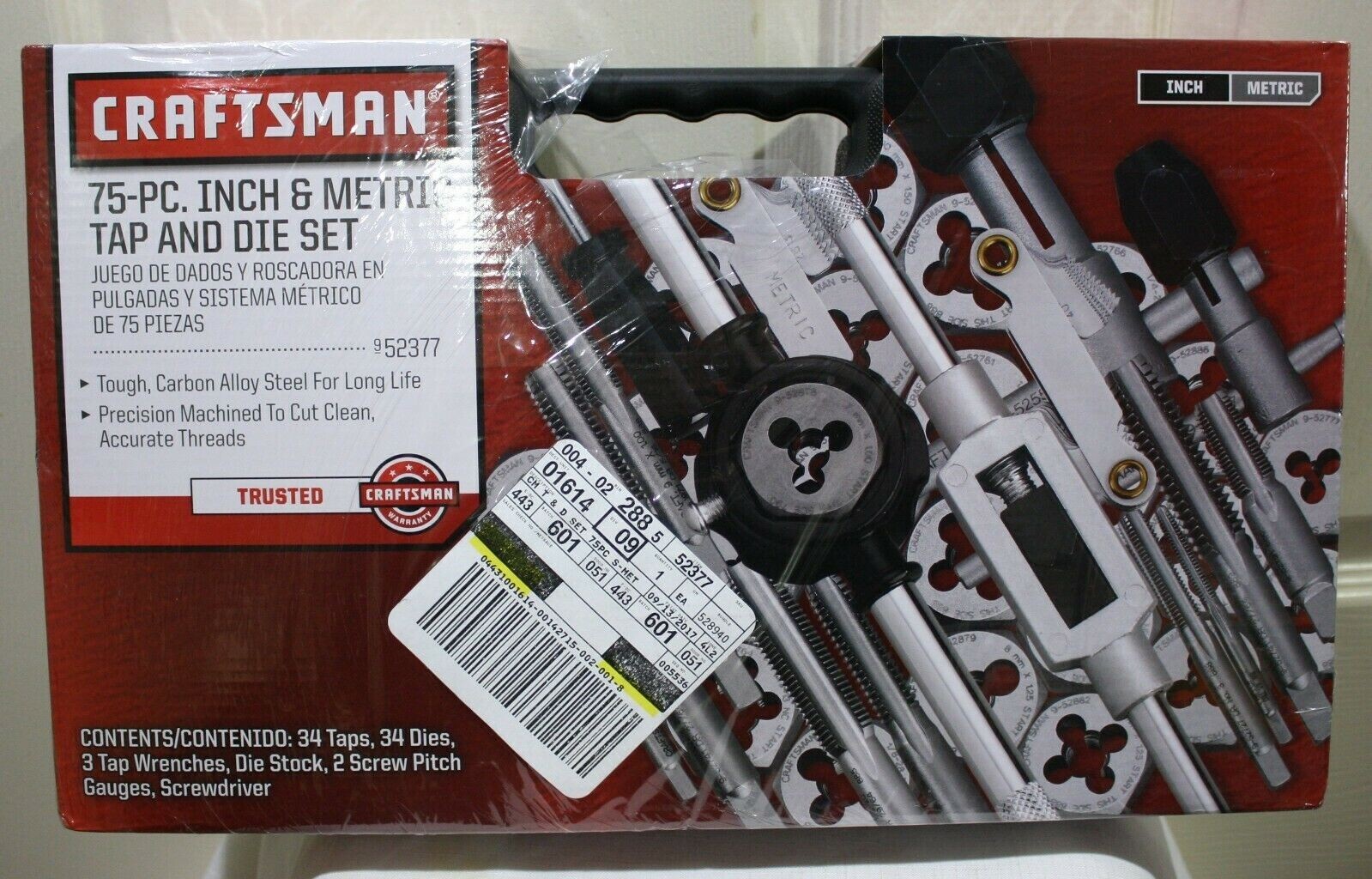 Craftsman 75 Pc Combination Tap & Die Carbon Steel Set Case SAE Metric 75 Piece