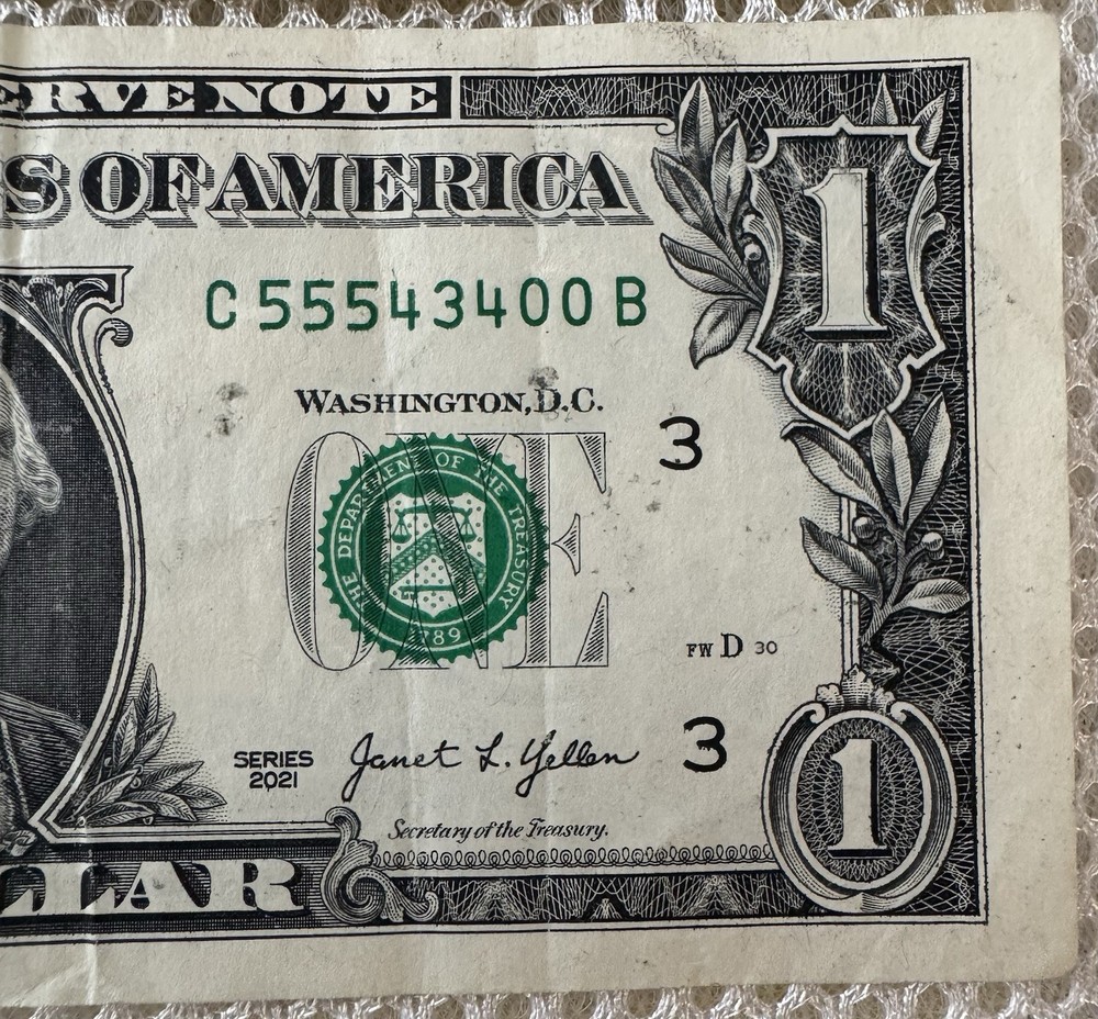(3) 2017 $1 Error Misaligned/Miscut Notes, One is a Star Note, one w/ Fancy S/N!