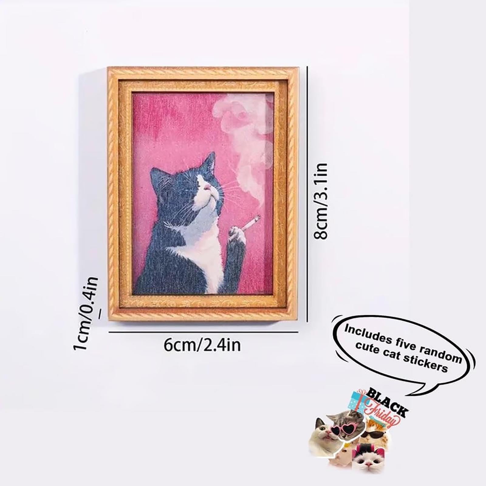 2PCS Refrigerator Magnets Wooden Rebellious Cat Smoking Art Print Fridge Magnets