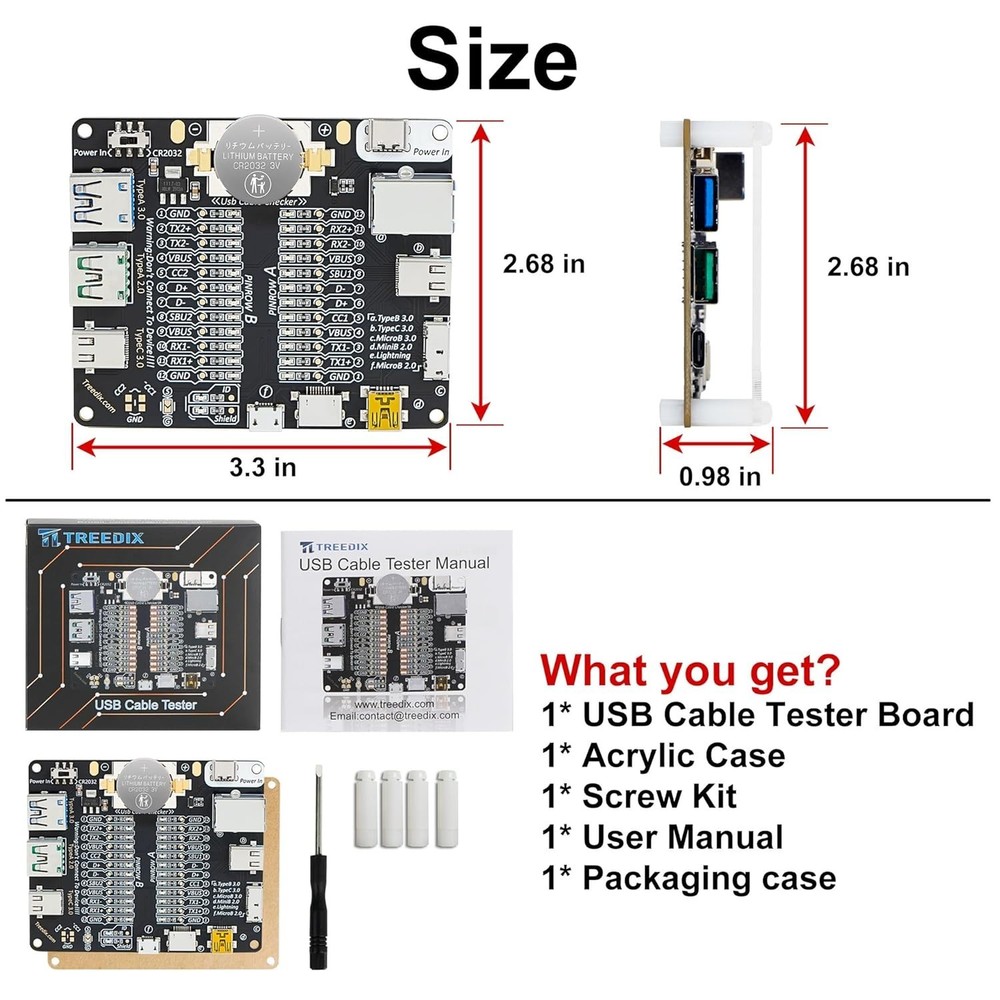 Treedix USB Cable Tester Board USB Cable Checker Data Wire with Acrylic Case ...