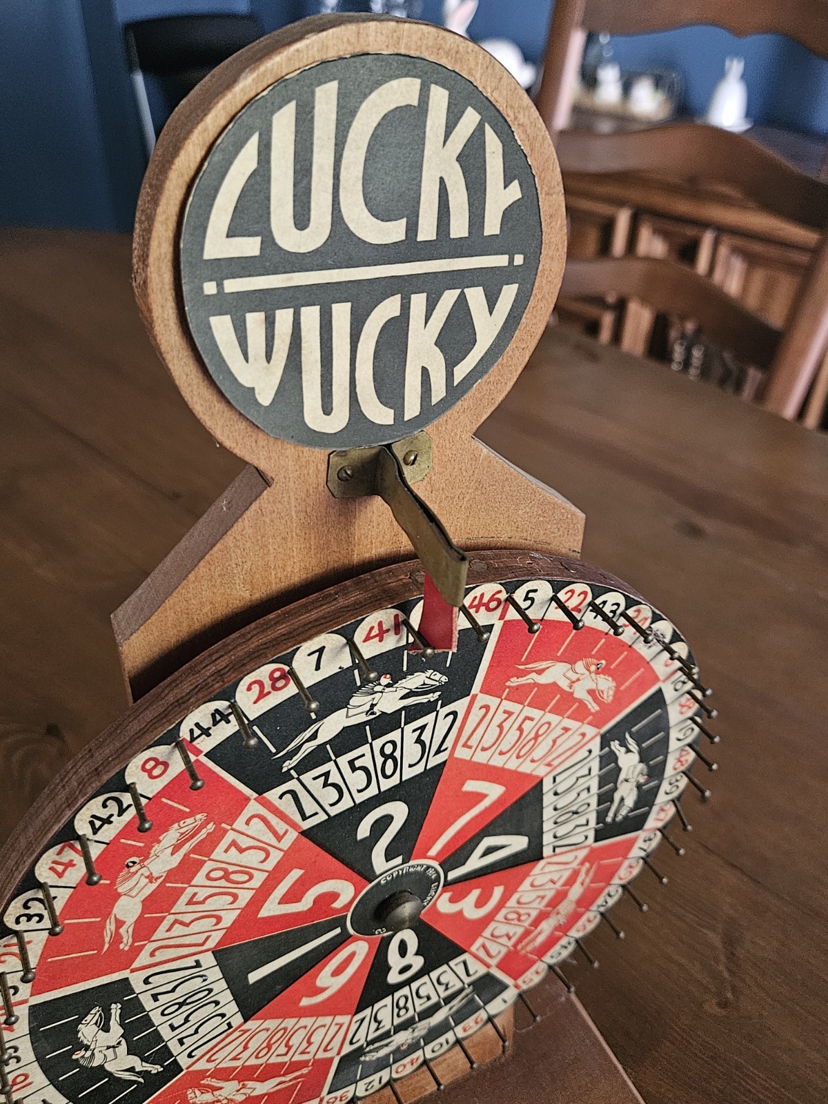 Vintage 1934 Lucky Wucky Horse Wheel of Fortune Trade Stimulator Roulette Wood