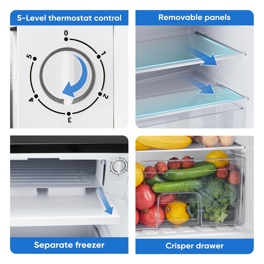 HOMEFLA Single Door Mini Refrigerator, 17.7" Width, with Separate Freezer
