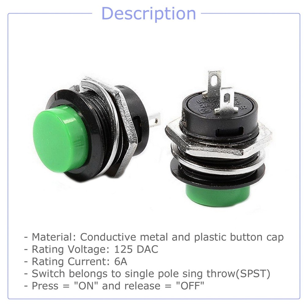 10 PCS 16mm Push Button Switch Non-Lock Momentary Open Round 2 Pins Metal