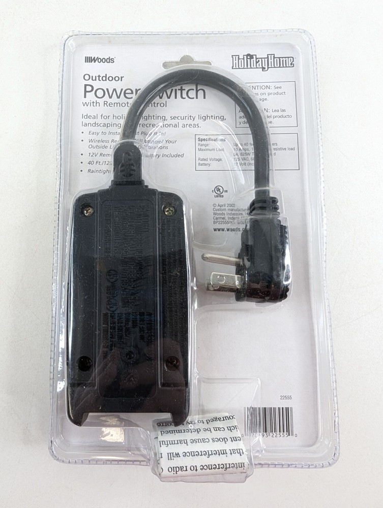 Woods 22555 Wireless Outdoor Outlet Switch – Remote Control – NEW & Sealed