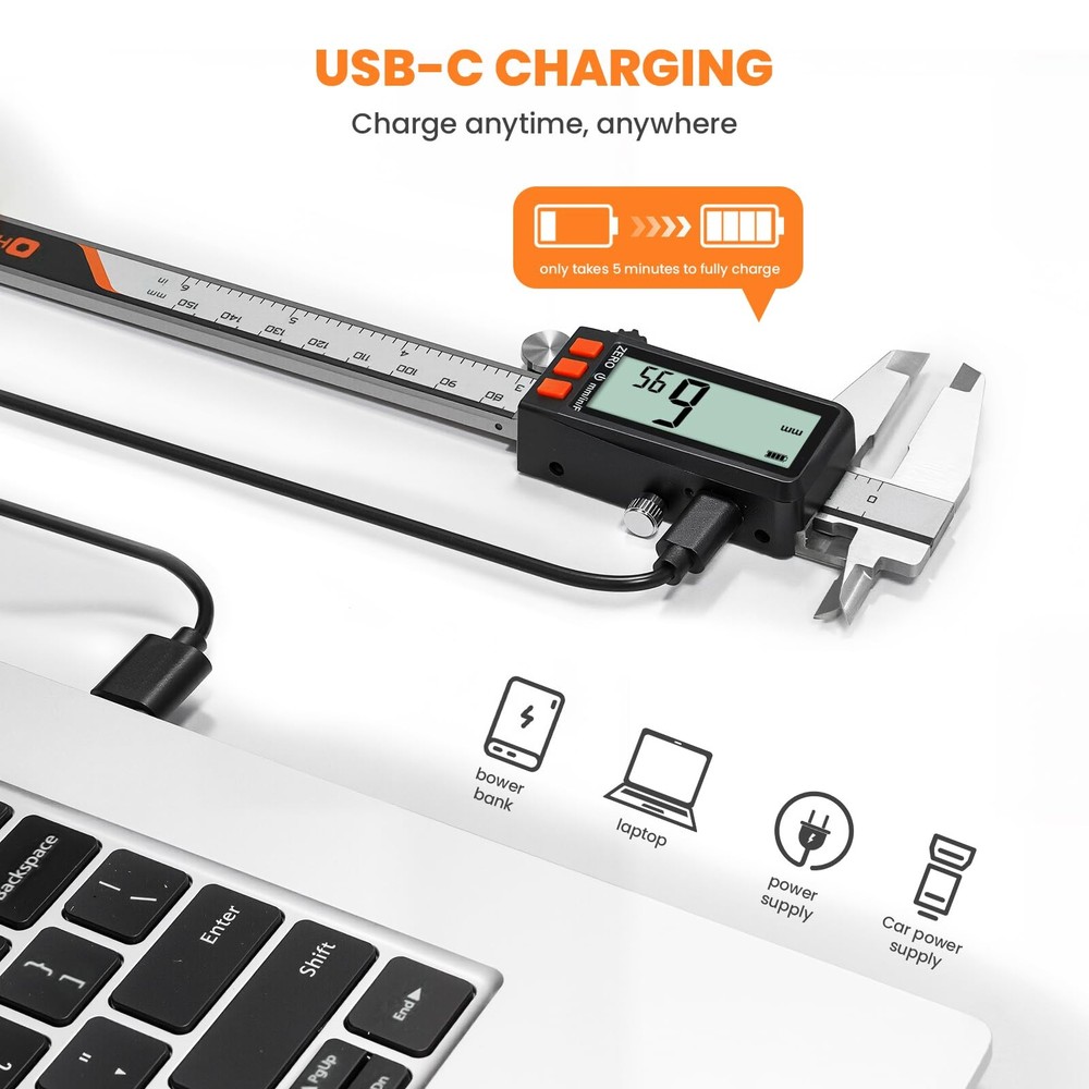 6 Inch Rechargeable Digital Caliper LCD Screen Micrometer Measure Tool DIY