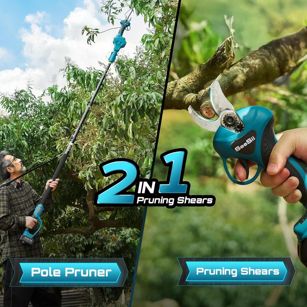 Electric Pole Pruner Pruning Shears 15ft Reach Cordless Pruning Shears 2xBattery