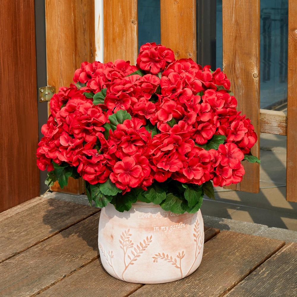Geranium Artificial Flowers for Outdoors Spring UV Resistant Silk Geranium Re...