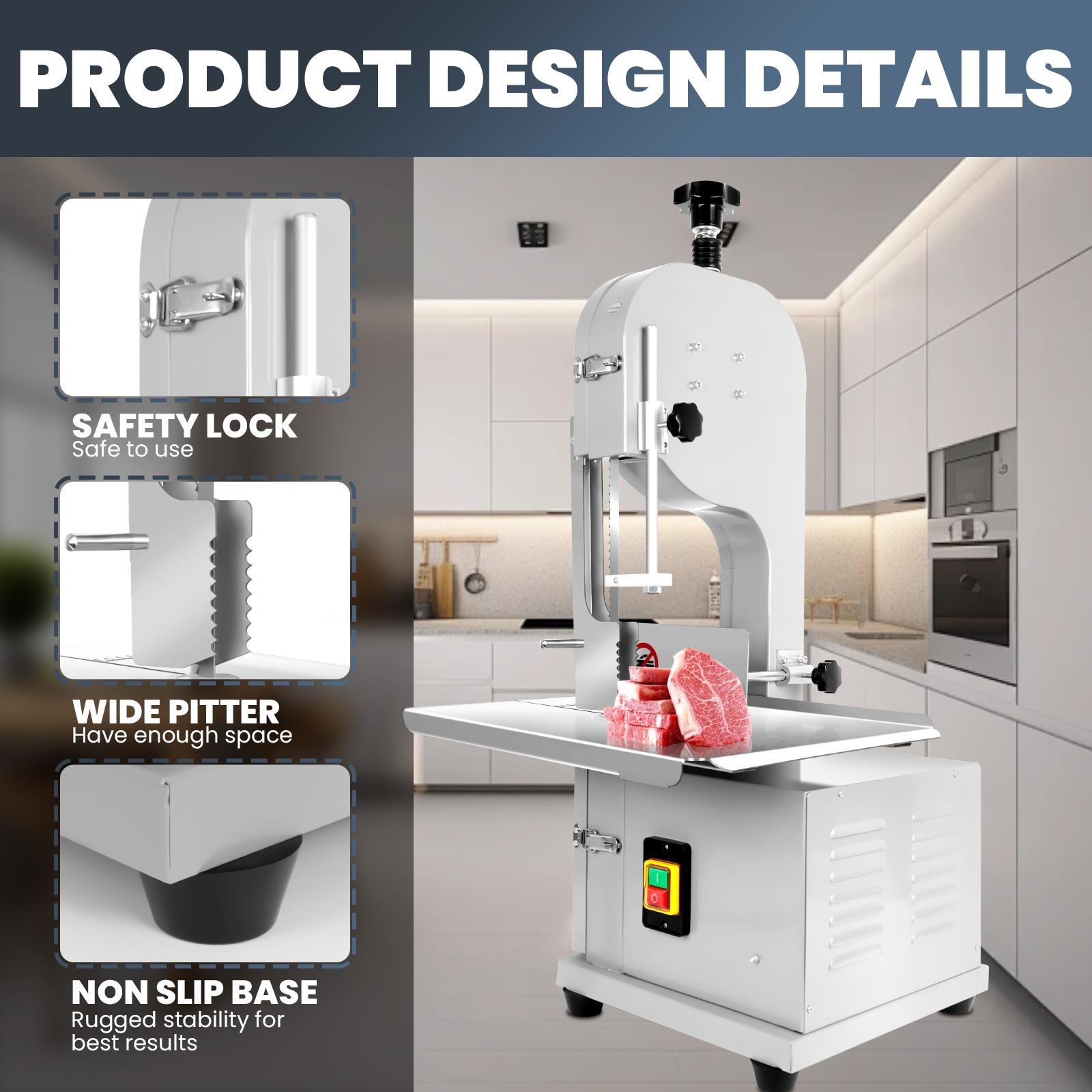 1500W Commercial Electric Meat Bone Saw Machine, Kitchen Frozen Meat Processor