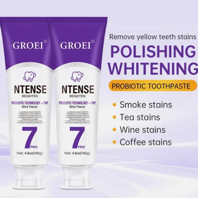 With 7 Probiotics 7-Pro Intensive Toothpaste, 7PRO Intense Whitening Toothpaste