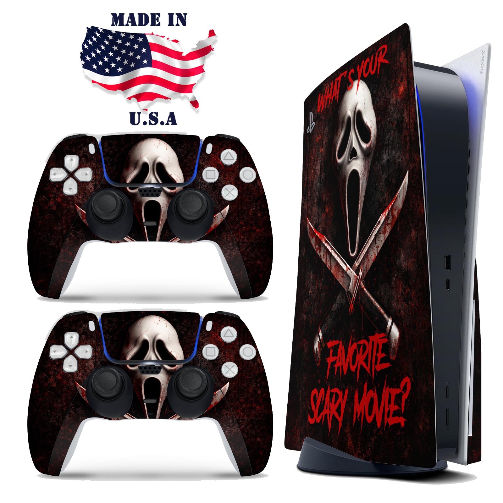 Ghostface Scream PS5 Console & Controller Vinyl Skin Wrap Decal Set