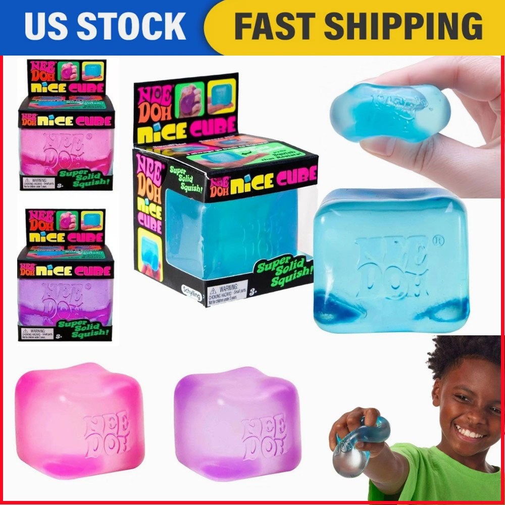 Nee Doh Nice Cubes Ice Cube Toy Fidget Super Solid Squish Blue/pink/purple