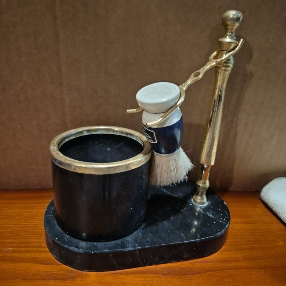 Antique Marble Shaving Set with Marble Base & Bin