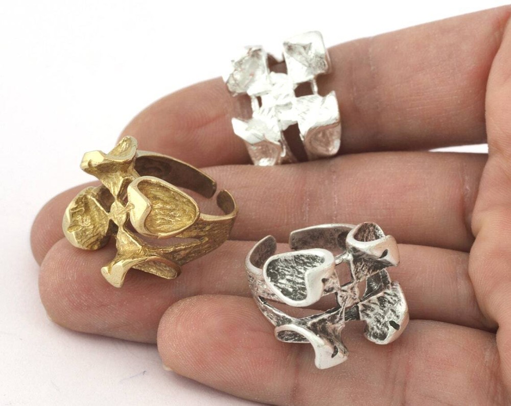 Unique Ring Adjustable Raw brass, Shiny Silver, Antique silver 7US size 5249