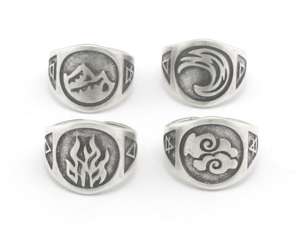 Four Elements Symbol Embossment Ring Adjustable Antiquesilver Brass (6-10US)4671
